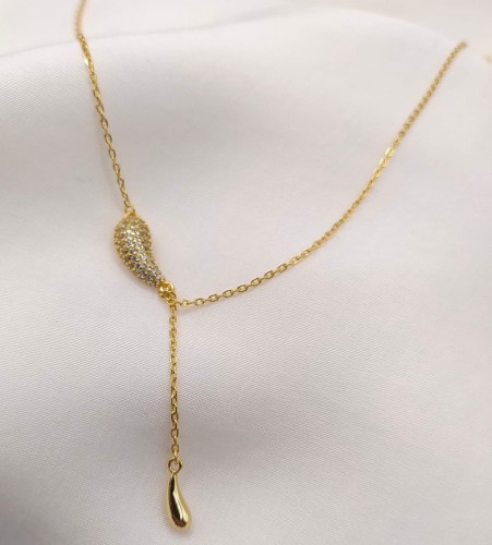 Naszyjnik srebrny pozłacany łezka z cyrkoniami