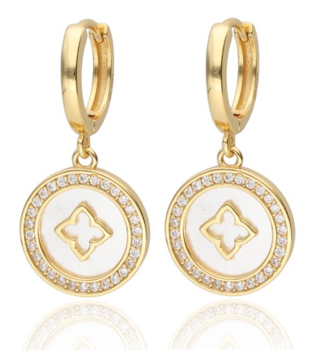 Kolczyki srebrne pozłacane, wiszące koło z cyrkoniami i koniczyną
