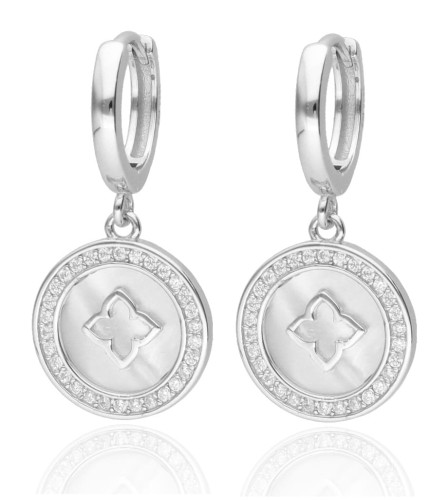 Kolczyki srebrne koła z masą perłową i cyrkoniami 