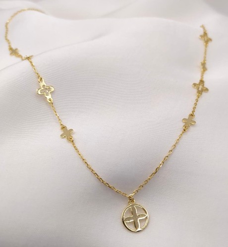 Naszyjnik srebrny pozłacany -krzyże