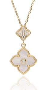 Naszyjnik srebrny pozłacany -koniczyna podwójna z cyrkoniami