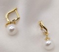 Kolczyki srebrne pozłacane  perła z gałązką i listkiem z cyrkonii