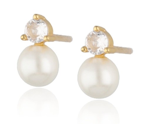 Kolczyki  srebrne pozłacane cyrkonia z perłą