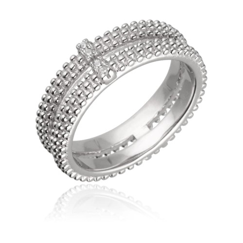 pierścionek podwójny łączony cyrkoniami srebrny