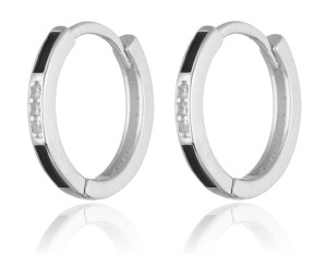 Srebrne kolczyki kółka z cyrkoniami i onyksem 