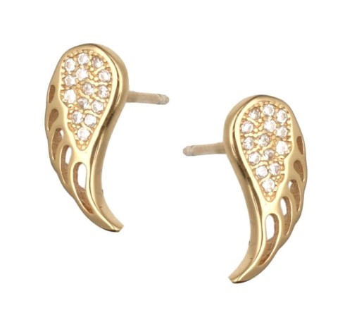 Kolczyki srebrne pozłacane skrzydła z cyrkoniami