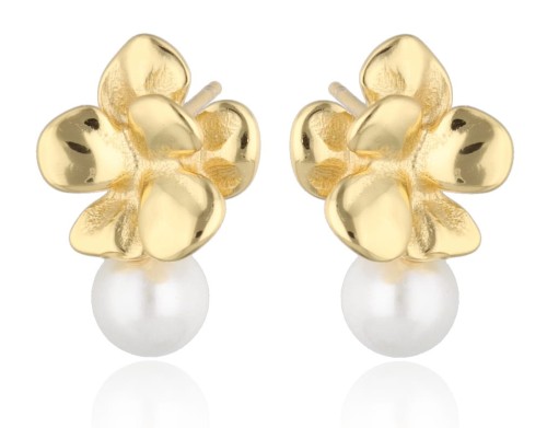  Kolczyki  srebrne pozłacane kwiaty z perłami