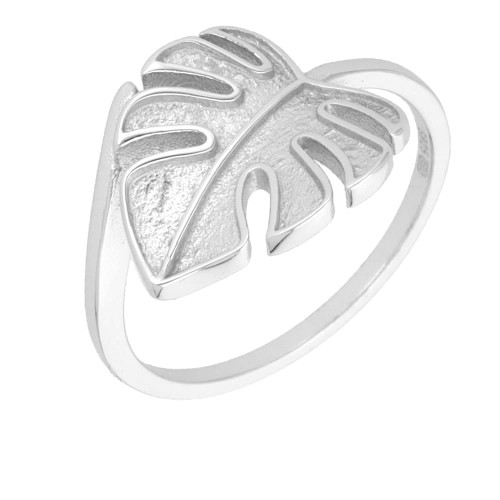 Srebrny pierścionek z liściem monstery 