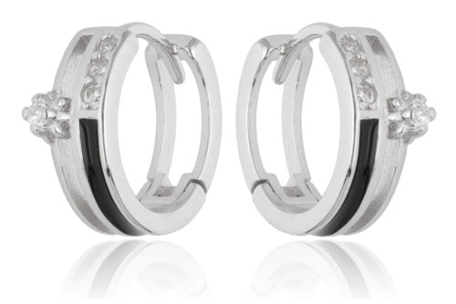 Kolczyki  srebrne koła z onyksem i cyrkoniami  1.2 cm 