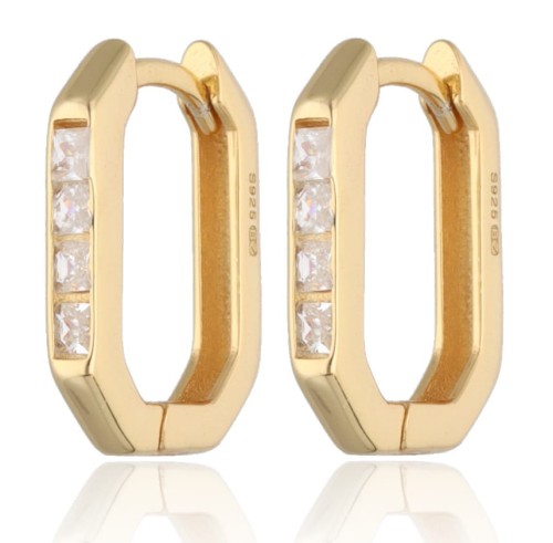 Kolczyki srebrne pozłacane prostokąty z cyrkoniami  1.5 cm