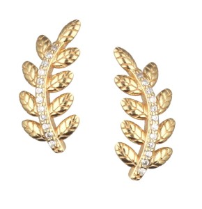 Kolczyki srebrne pozłacane , liście z cyrkoniami