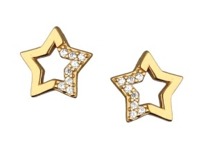 Kolczyki srebrne pozłacane, gwiazdki z cyrkoniami