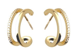 Kolczyki srebrne pozłacane półokrągłe podwójne z cyrkoniami