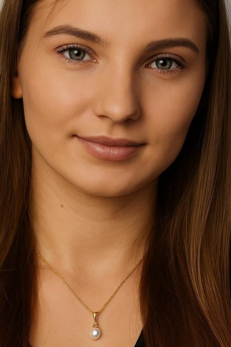 Naszyjnik srebrny pozłacany z owalną perłą