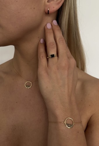 Naszyjnik srebrny pozłacany koło z czarnymi cyrkoniami