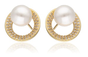 Kolczyki srebrne pozłacane koła z cyrkoniami i perłą