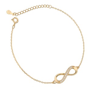 Bransoletka srebrna pozłacana z nieskończonością z cyrkoniami