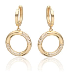 Kolczyki srebrne pozłacane wiszące koła z cyrkoniami