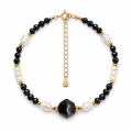 Bransoletka srebrna pozłacana - czarny spinel, perła