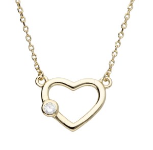 Naszyjnik srebrny pozłacany, serce z cyrkonią
