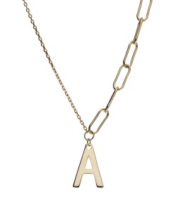 Naszyjnik srebrny pozłacany, literka A