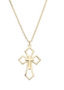 Naszyjnik srebrny pozłacany, krzyż gotycki