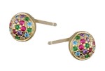 Kolczyki srebrne pozłacane, okrągłe z  kolorowymi cyrkoniami
