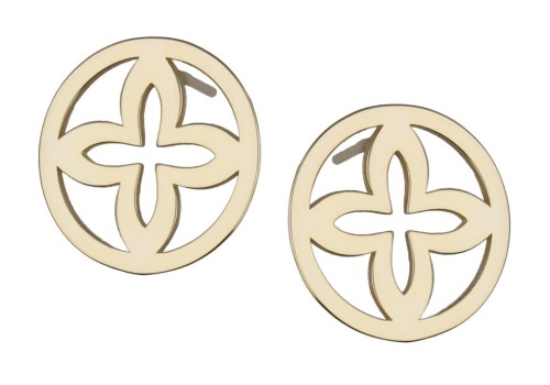 Kolczyki srebrne pozłacane, koła z koniczyną marakońską