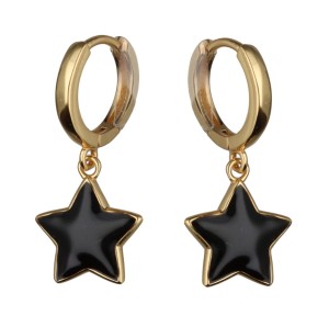 Kolczyki srebrne pozłacane koła z wiszącymi gwiazdami z onyksem
