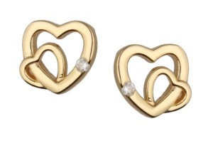 Kolczyki srebrne pozłacane ,serca podwójne