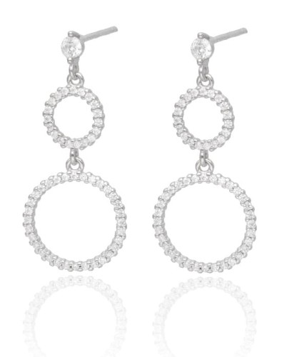 Kolczyki srebrne podwójne koła z cyrkoniami 