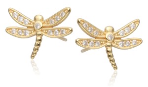 Kolczyki srebrne pozłacane  ważki z cyrkoniami