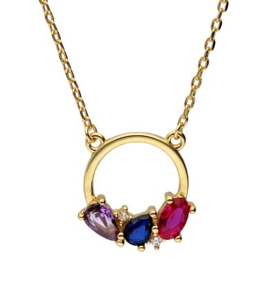 Naszyjnik srebrny pozłacany koło z kolorowymi cyrkoniami