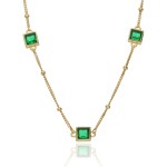 Naszyjnik srebrny pozłacany  z kwadratowymi zielonymi cyrkoniami
