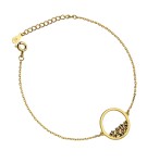 Bransoletka srebrna pozłacana celebrytka koło z czarnymi cyrkoniami