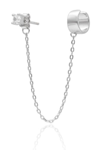 Kolczyki srebrne nausznica z biała cyrkonią