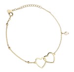 Bransoletka srebrna pozłacana z  dwoma sercami i perełką