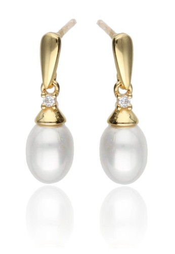 Kolczyki srebrne pozłacane  perły owalne z cyrkonią