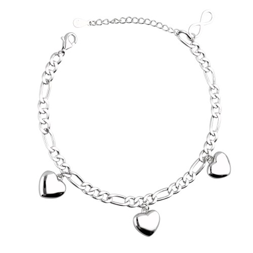 Bransoletka srebrna z wiszącymi sercami i nieskończonością