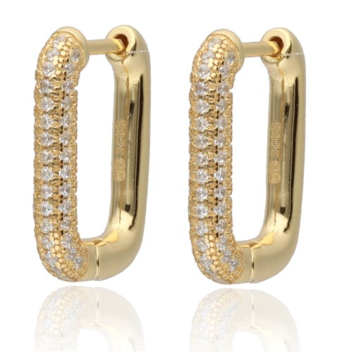 Kolczyki srebrne pozłacane prostokątne z cyrkoniami