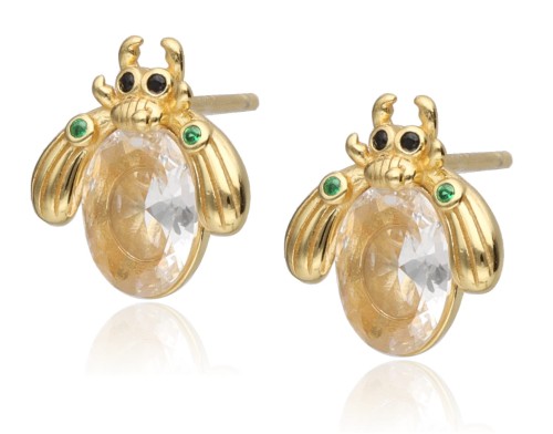 Kolczyki srebrne pozłacane chrząszcz