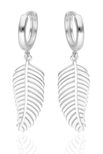 Kolczyki srebrne  koła z wiszącym liściem 