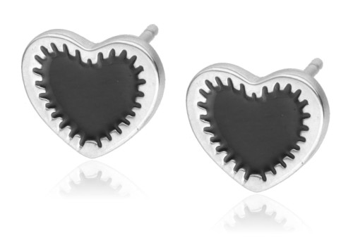 Srebrne kolczyki serca z onyksem 
