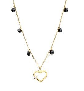 Naszyjnik srebrny pozłacany, serce z cyrkonią i spinelami
