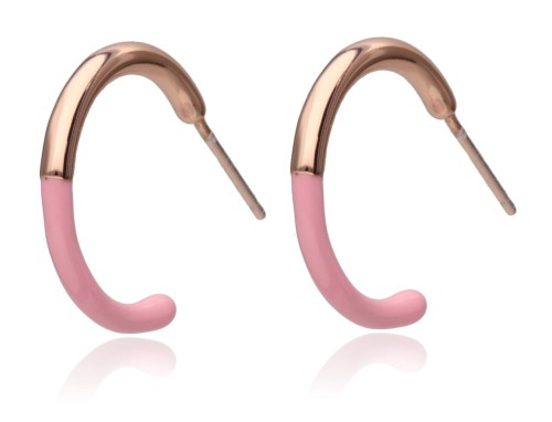 Kolczyki srebrne pozłacane koła łączone z różową masą 