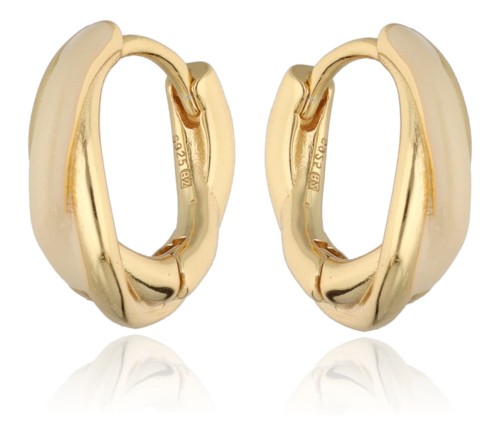 Kolczyki srebrne pozłacane koła z beżową masą perłową