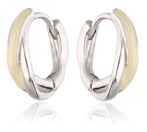 Kolczyki srebrne  koła z beżową masą perłową