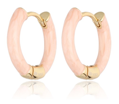 Kolczyki srebrne pozłacane,koła z różową masą perłową